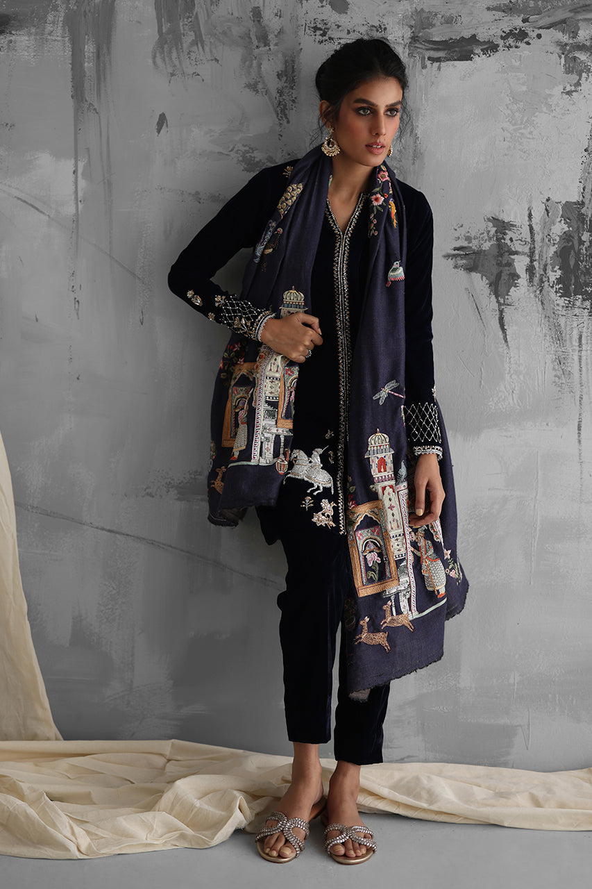 Pakistani Navy Zardozi Velvet Achkan Set (3-Piece) - Image 6