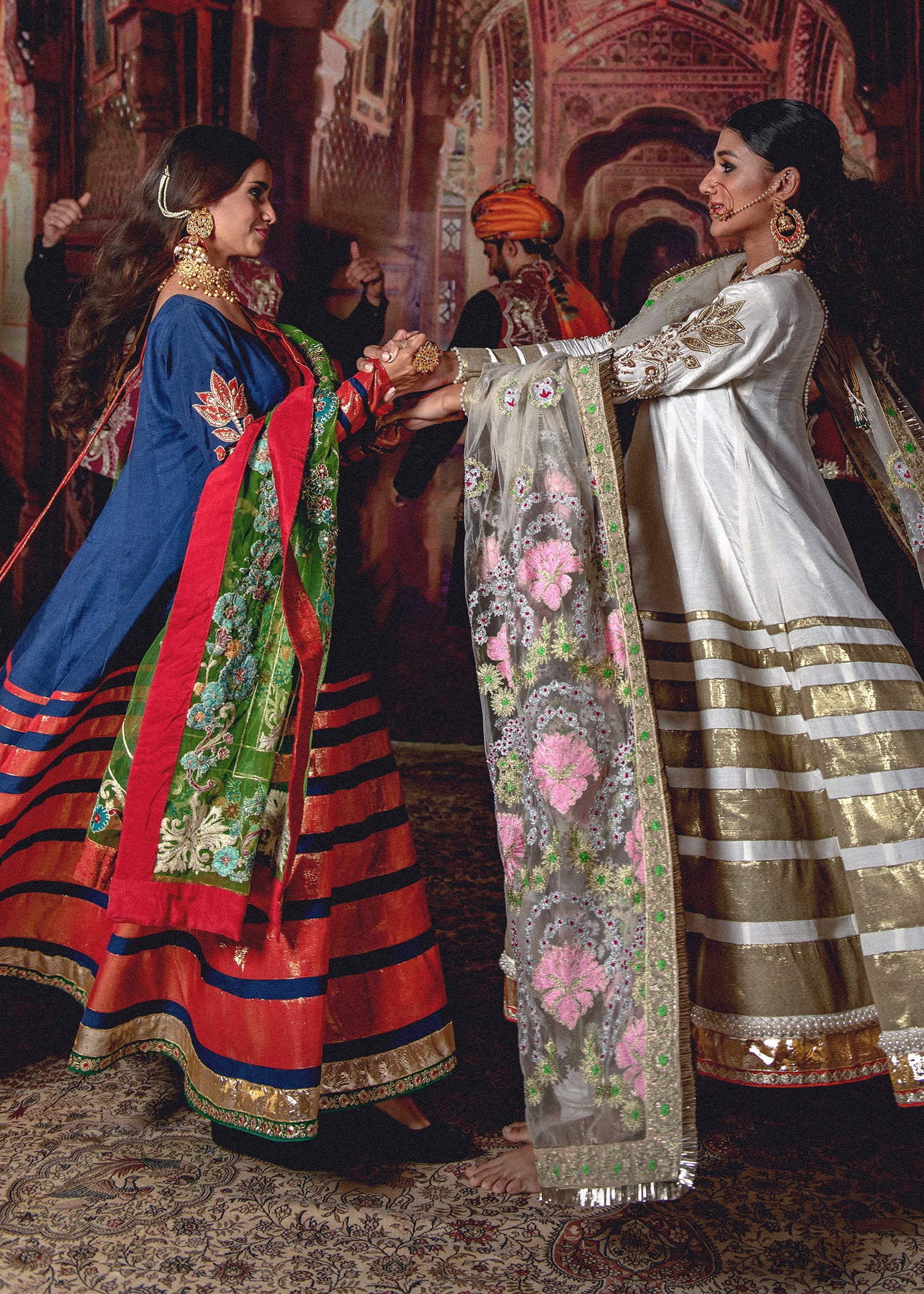 Navy Embellished Raw Silk Anarkali Dress (3-Piece) - Image 8