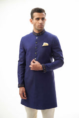 Navy Blue Zardozi Brocade Silk Sherwani (2-Piece) - Image 3