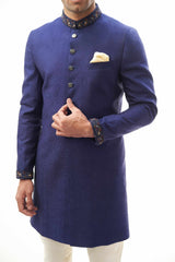 Navy Blue Zardozi Brocade Silk Sherwani (2-Piece) - Image 5