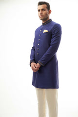 Navy Blue Zardozi Brocade Silk Sherwani (2-Piece) - Image 6