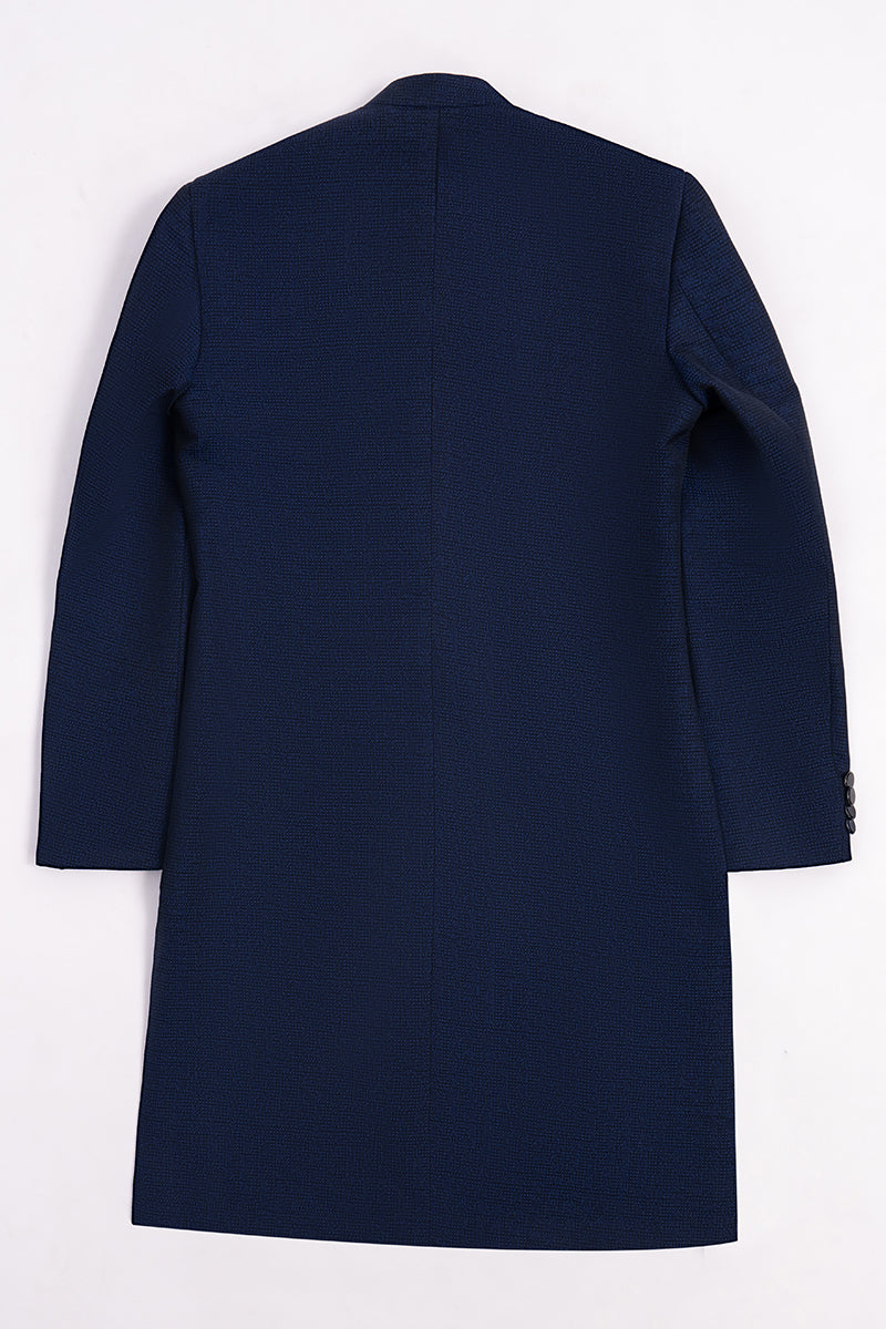 Navy Blue Jacquard Achkan Sherwani (2-Piece) - Image 10