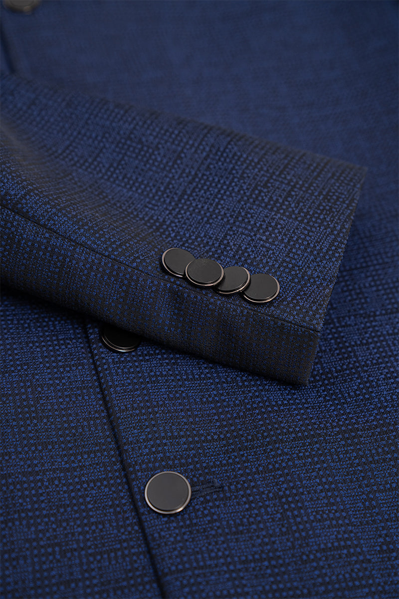 Navy Blue Jacquard Achkan Sherwani (2-Piece) - Image 11