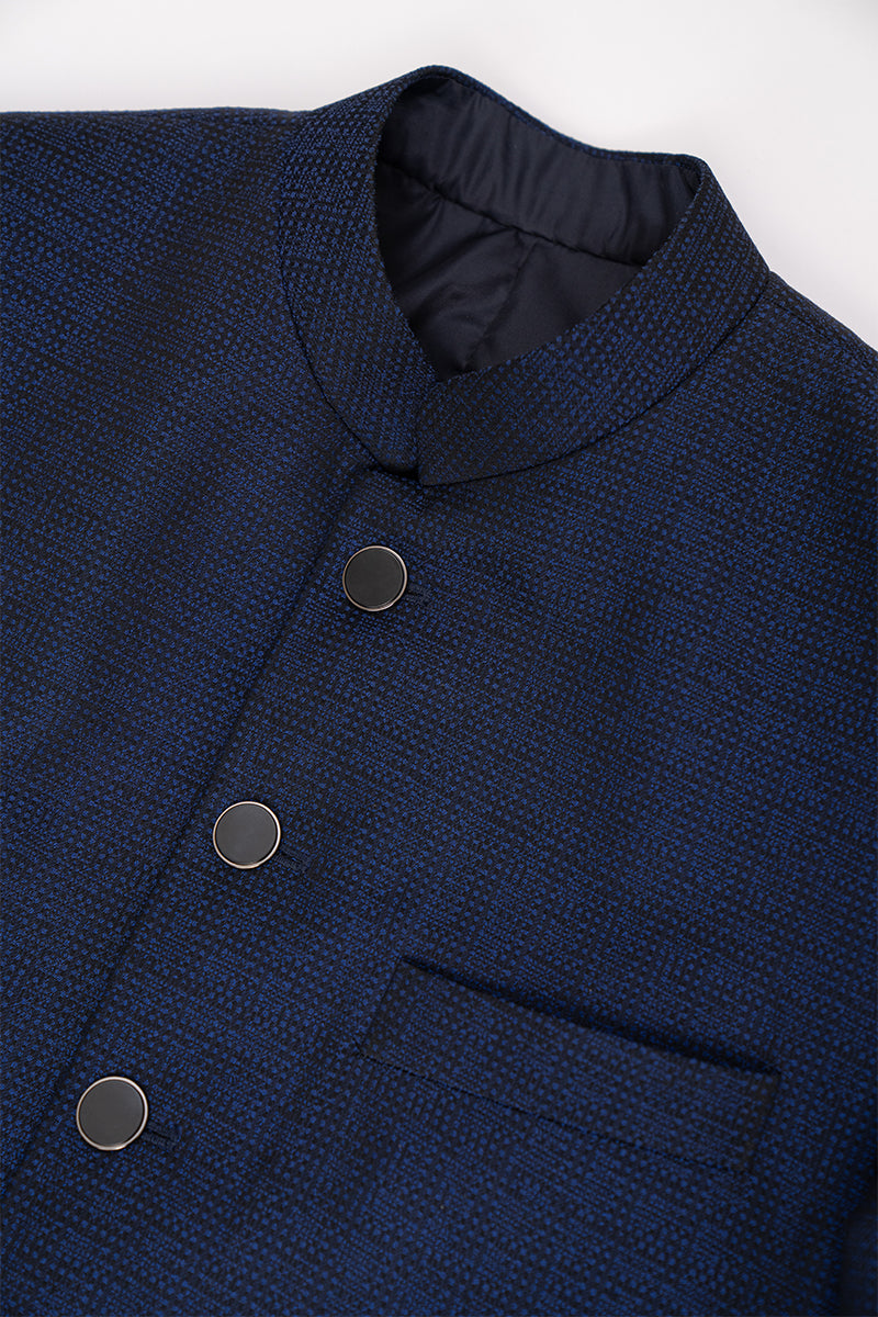 Navy Blue Jacquard Achkan Sherwani (2-Piece) - Image 3