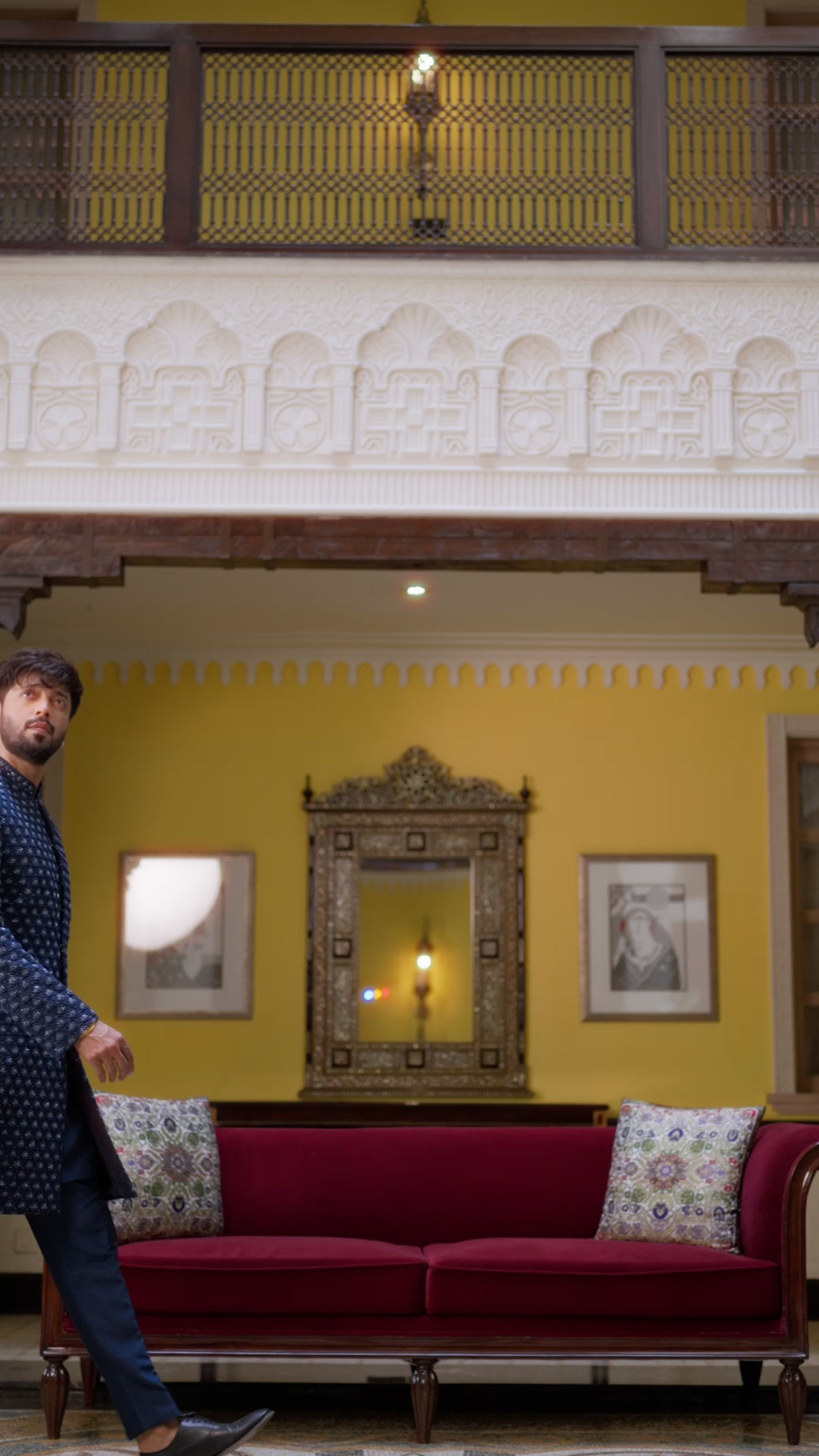 Navy Blue Embroidered Karandi Achkan Sherwani (3-Piece) - Image 8