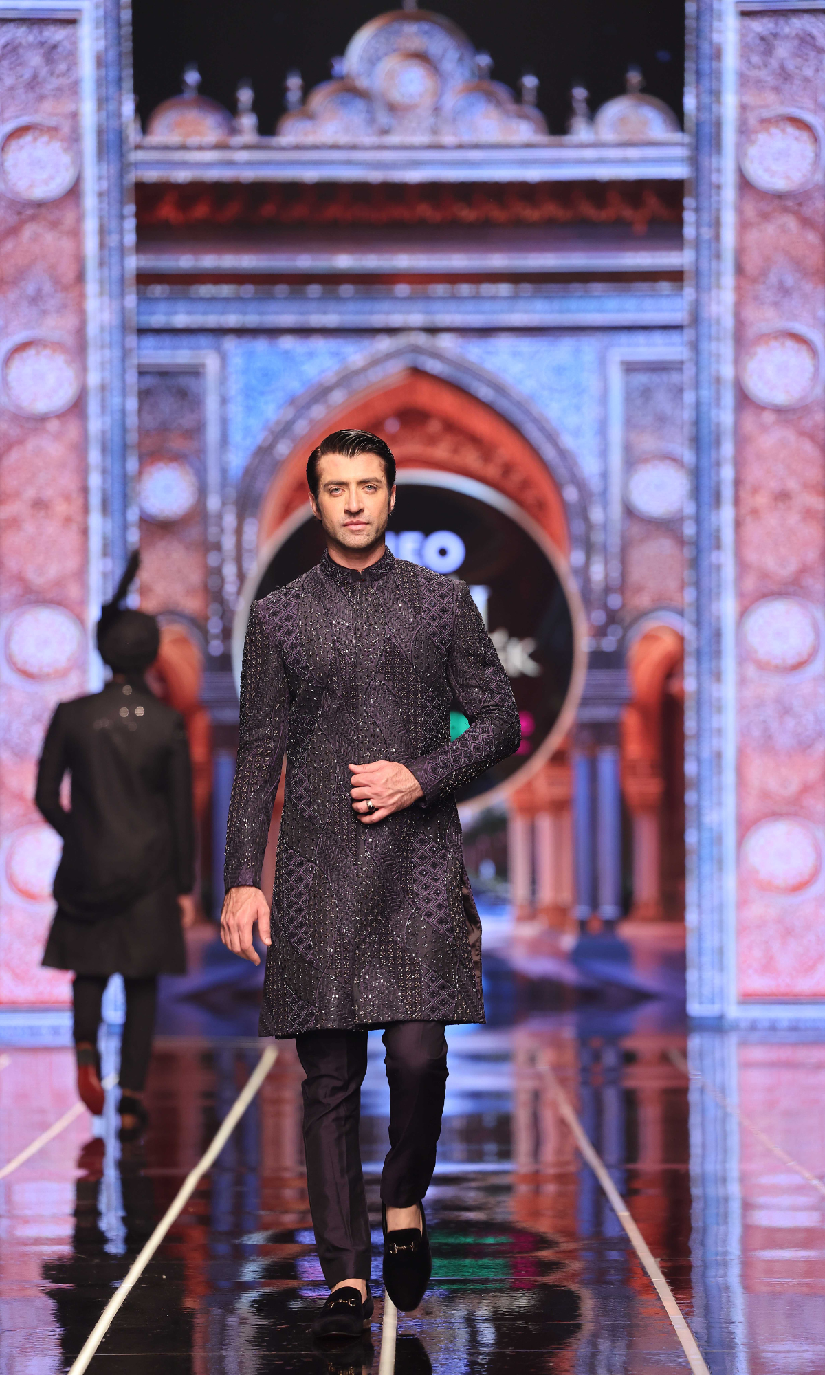 Navy Blue Hand-Embellished Silk-Blend Sherwani (2-Piece) - Image 2