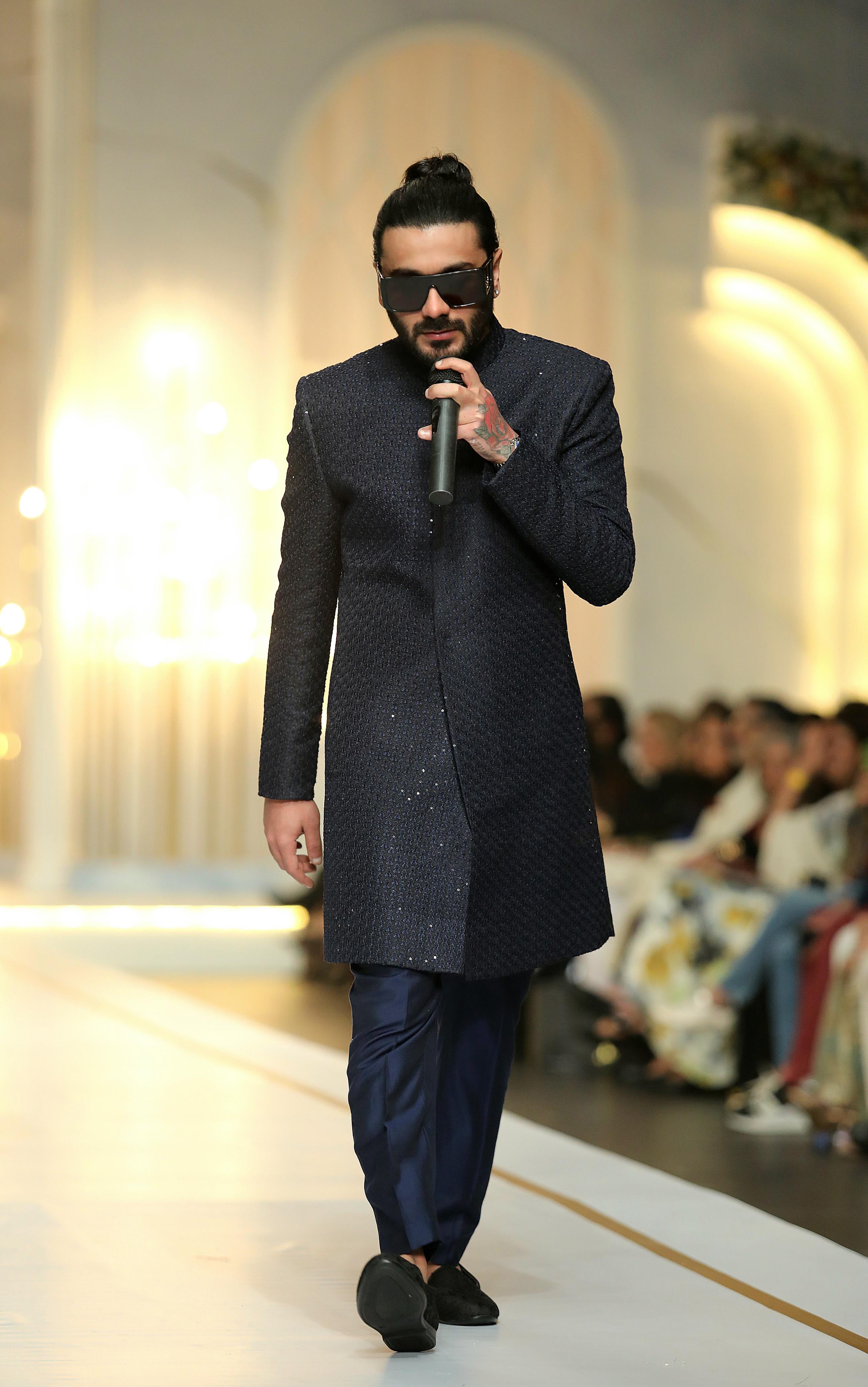 Navy Blue Sequin Silk-Blend Sherwani (2-Piece) - Image 5