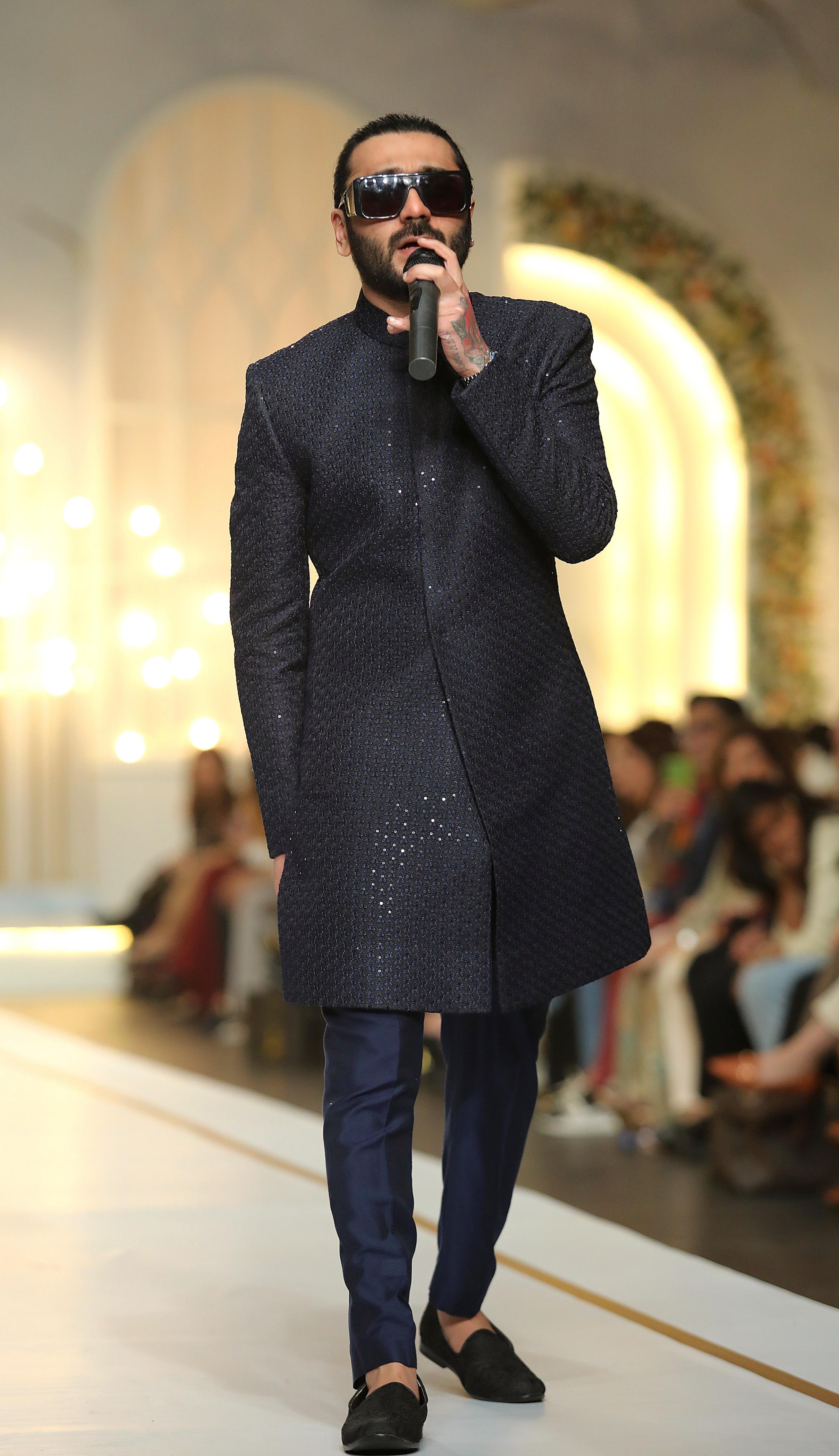 Navy Blue Sequin Silk-Blend Sherwani (2-Piece) - Image 6