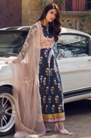 Pakistani Powder Pink & Navy Handworked Raw Silk Anarkali (2-Piece) - Image 2