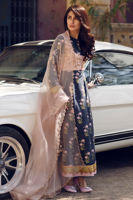 Pakistani Powder Pink & Navy Handworked Raw Silk Anarkali (2-Piece) - Image 3