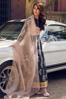 Pakistani Powder Pink & Navy Handworked Raw Silk Anarkali (2-Piece) - Image 4