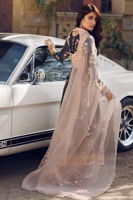 Pakistani Powder Pink & Navy Handworked Raw Silk Anarkali (2-Piece) - Image 5