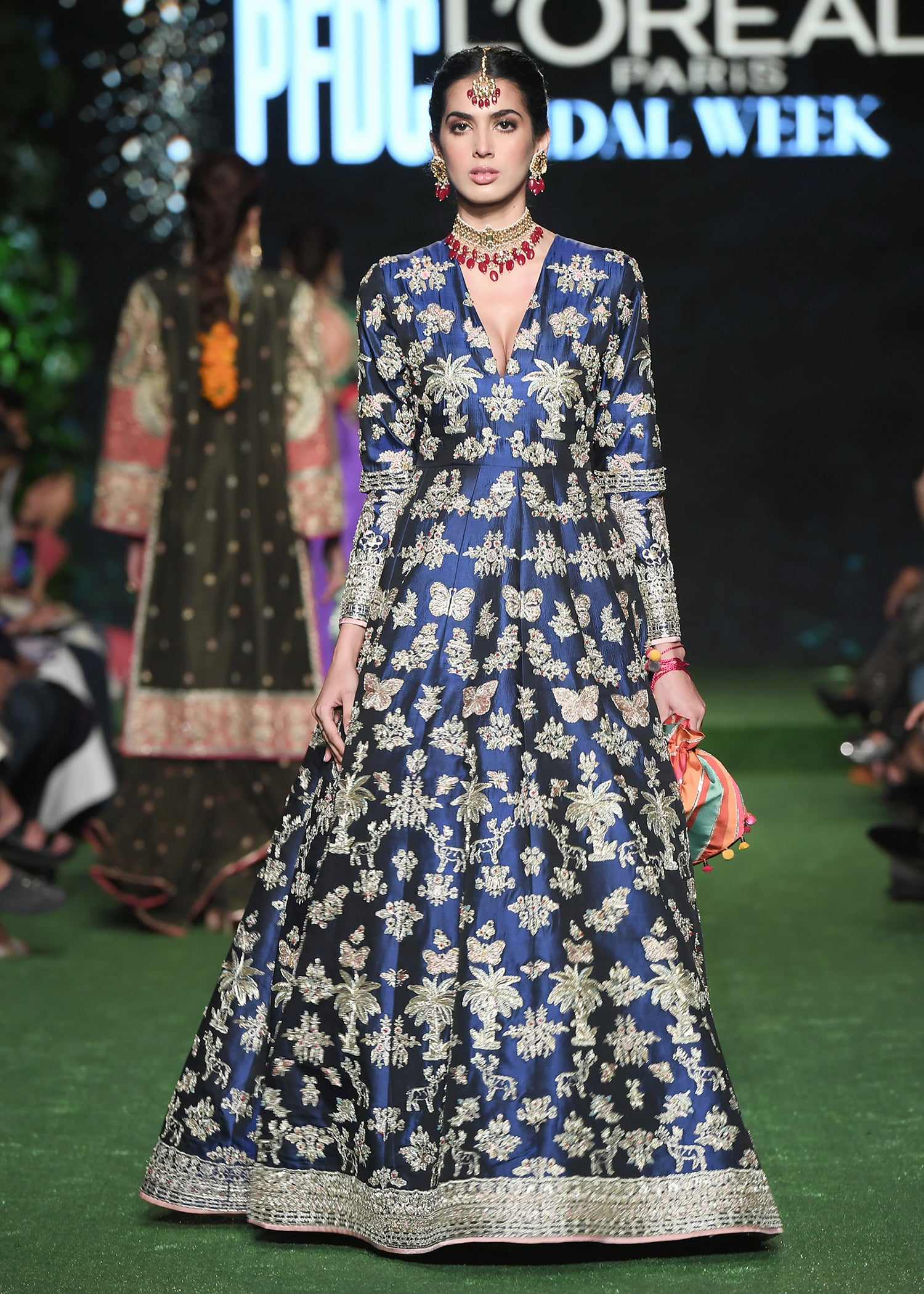 Navy Blue Embroidered Silk Anarkali Dress (2-Piece) - Image 10