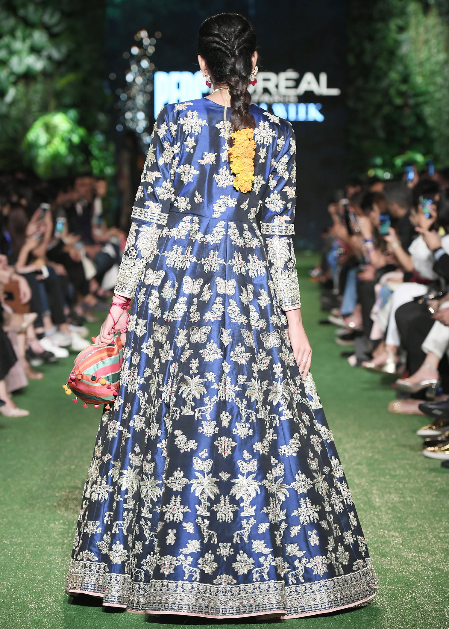 Navy Blue Embroidered Silk Anarkali Dress (2-Piece) - Image 11