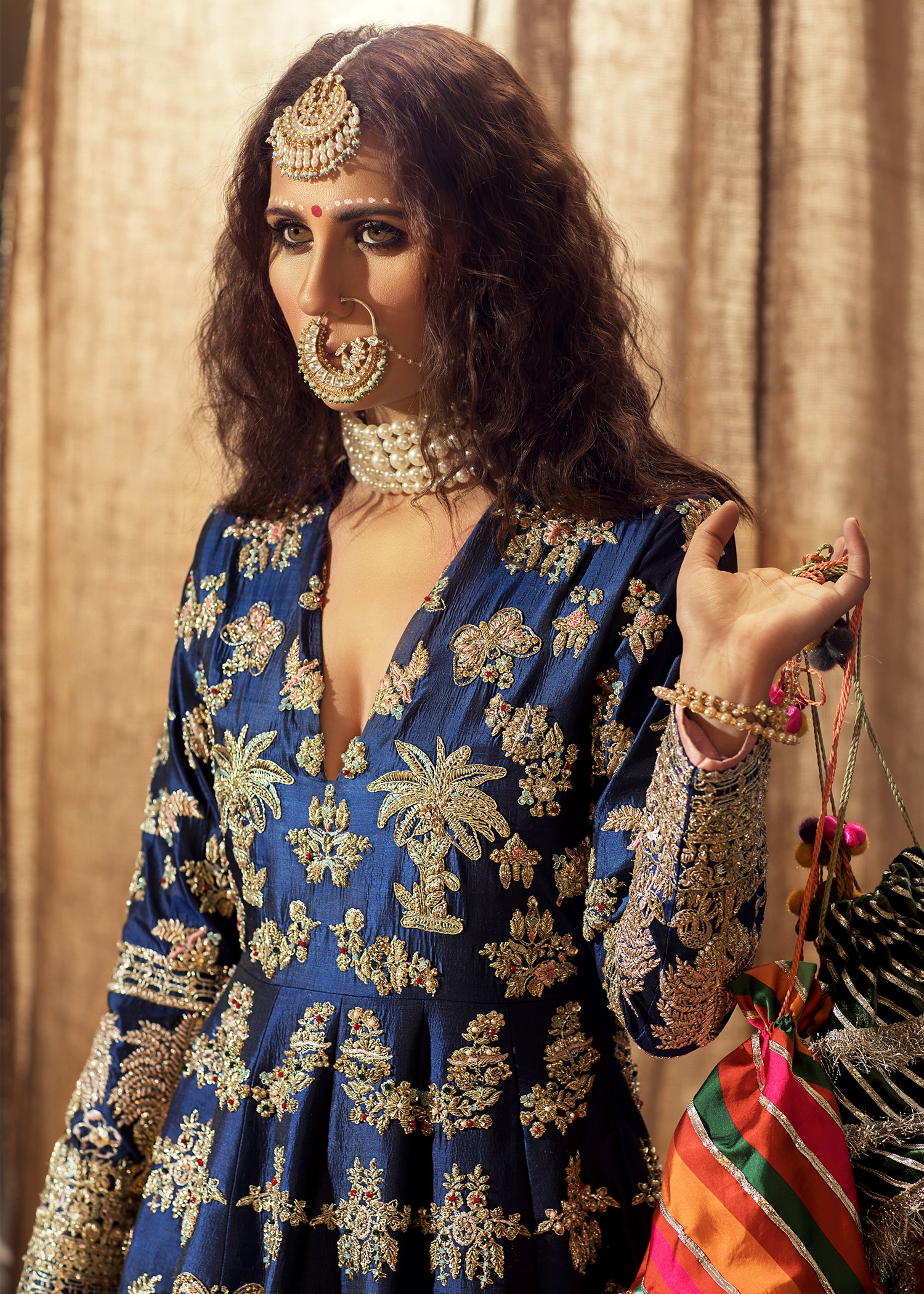 Navy Blue Embroidered Silk Anarkali Dress (2-Piece) - Image 12