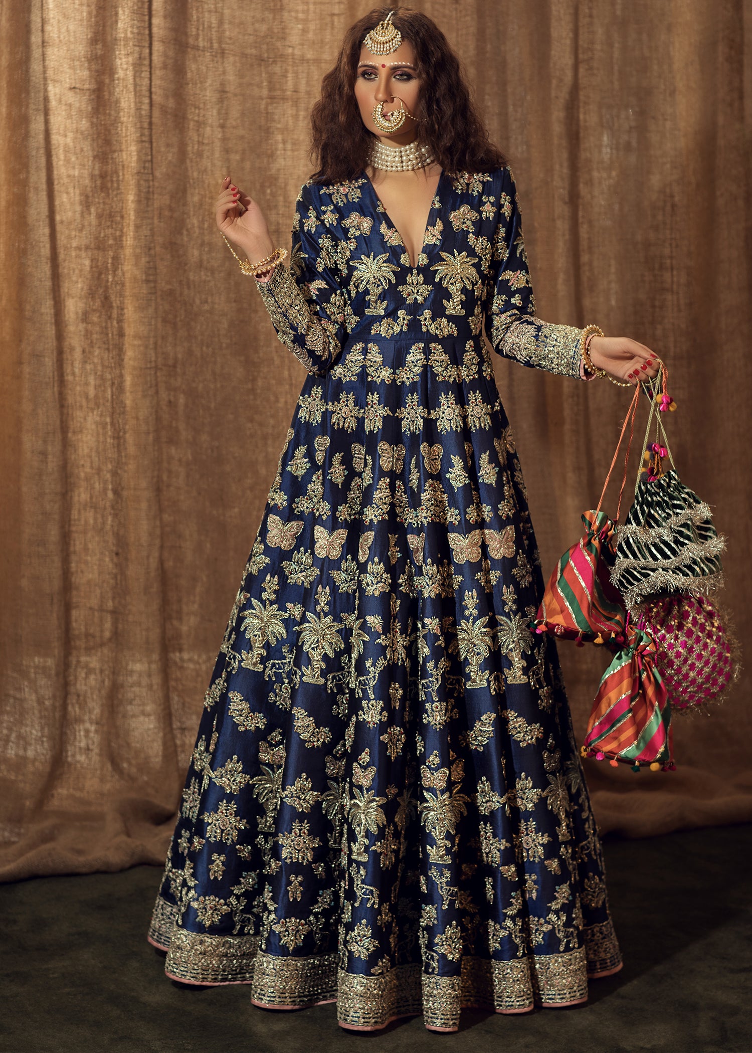 Navy Blue Embroidered Silk Anarkali Dress (2-Piece) - Image 13