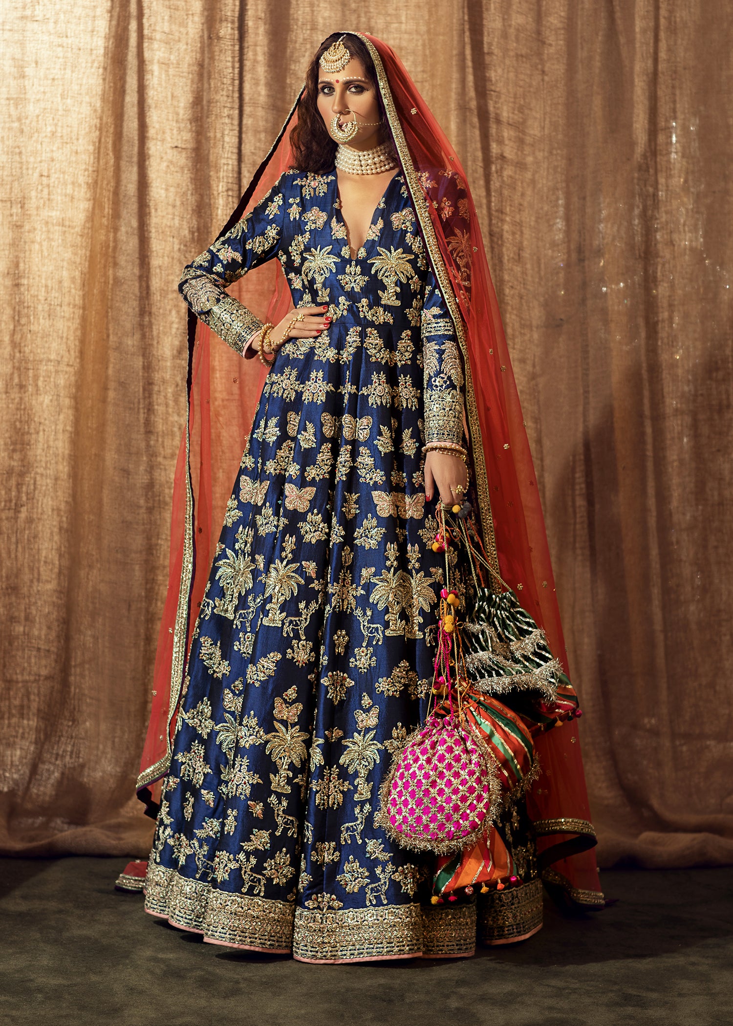 Navy Blue Embroidered Silk Anarkali Dress (2-Piece) - Image 14