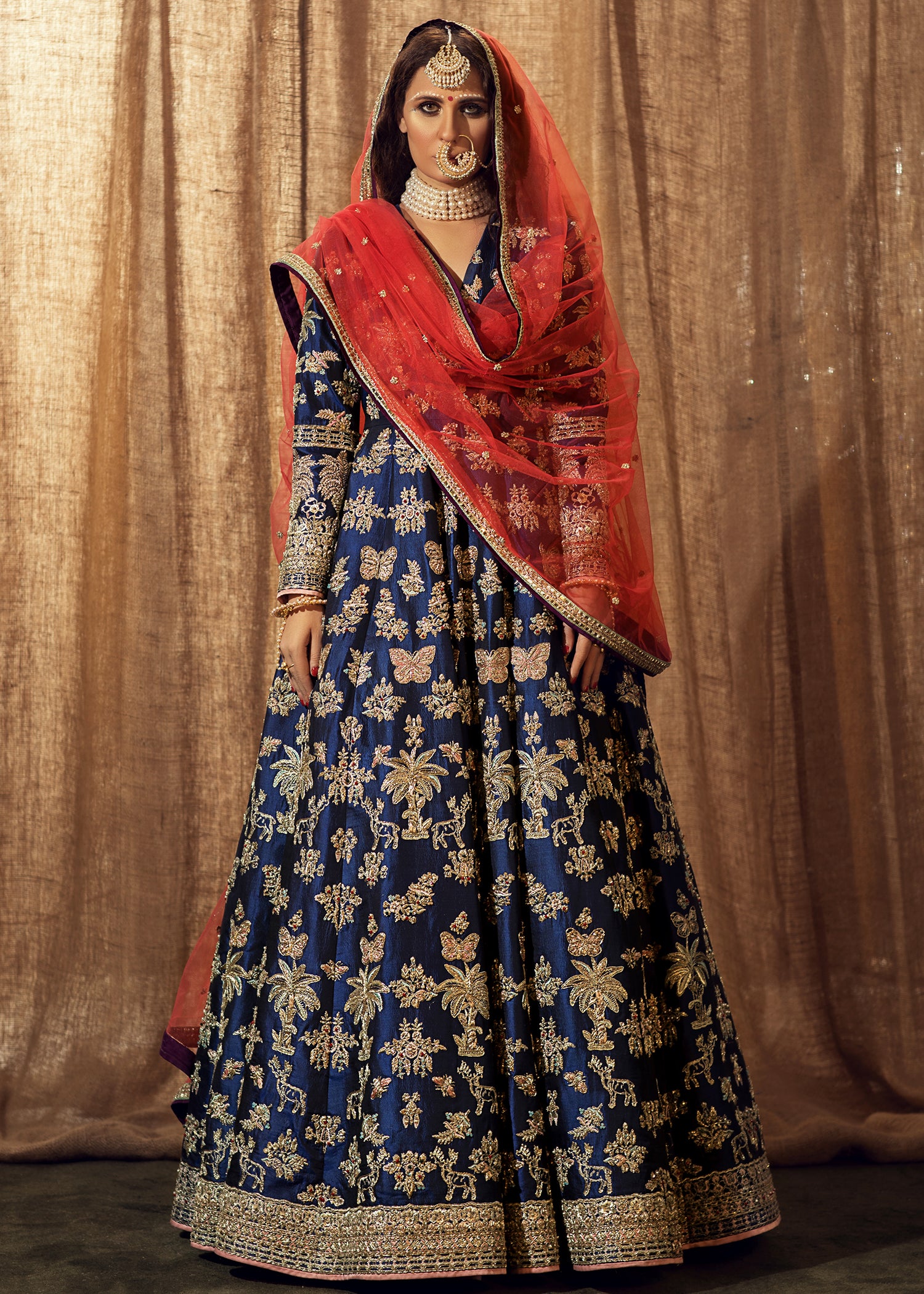 Navy Blue Embroidered Silk Anarkali Dress (2-Piece) - Image 2