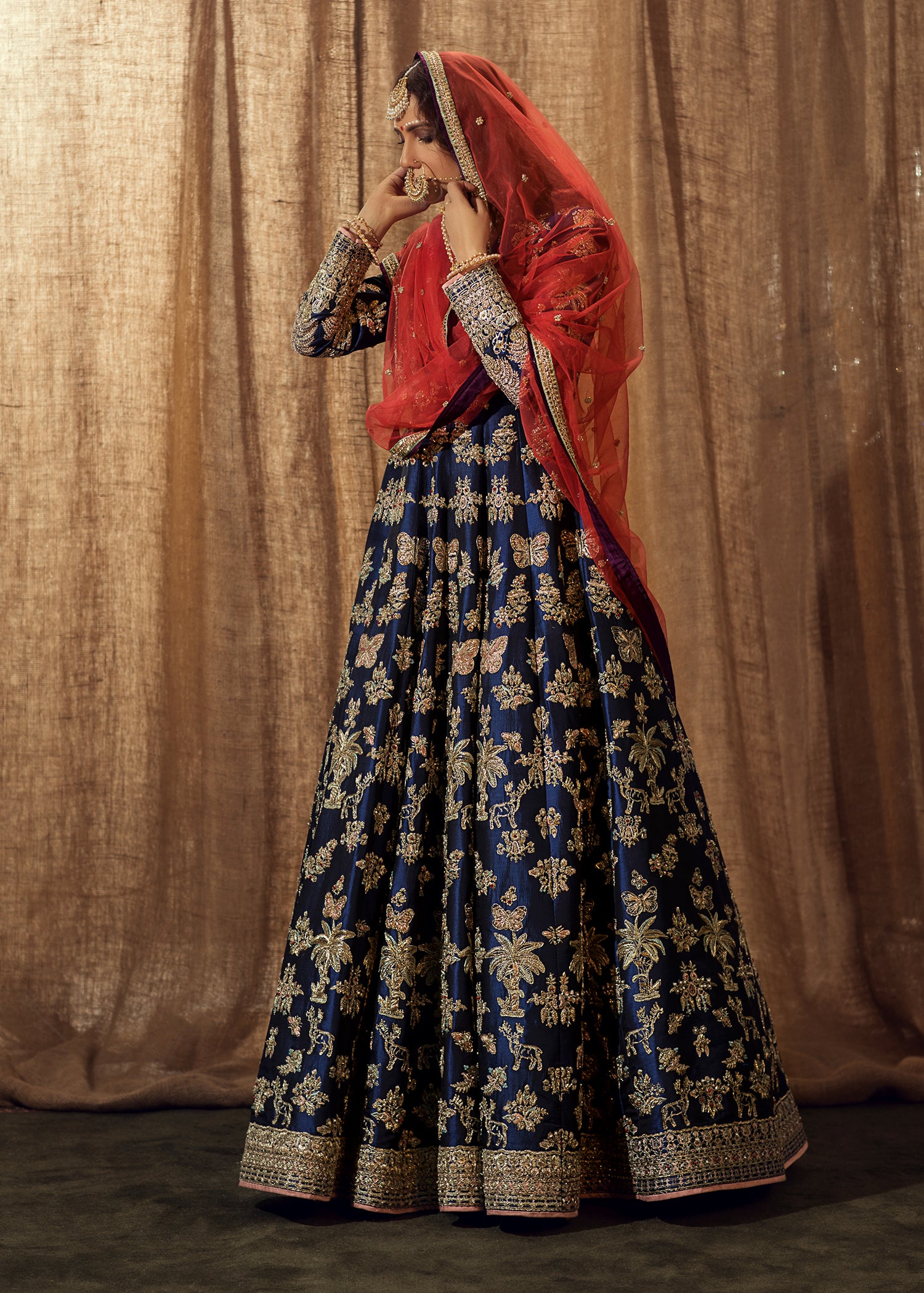 Navy Blue Embroidered Silk Anarkali Dress (2-Piece) - Image 4