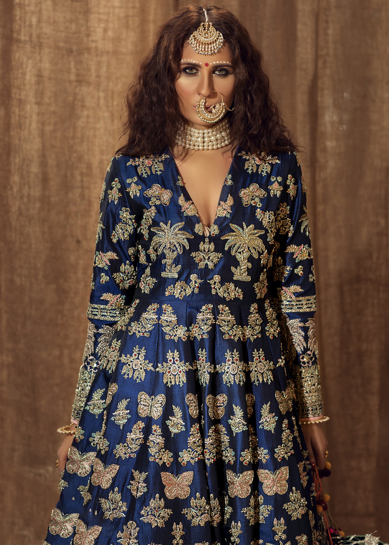 Navy Blue Embroidered Silk Anarkali Dress (2-Piece) - Image 5