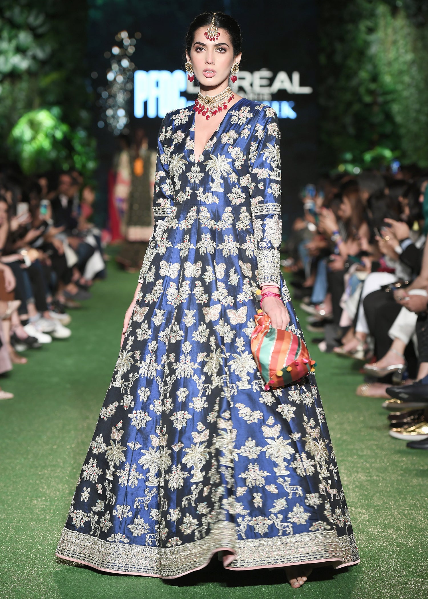 Navy Blue Embroidered Silk Anarkali Dress (2-Piece) - Image 8