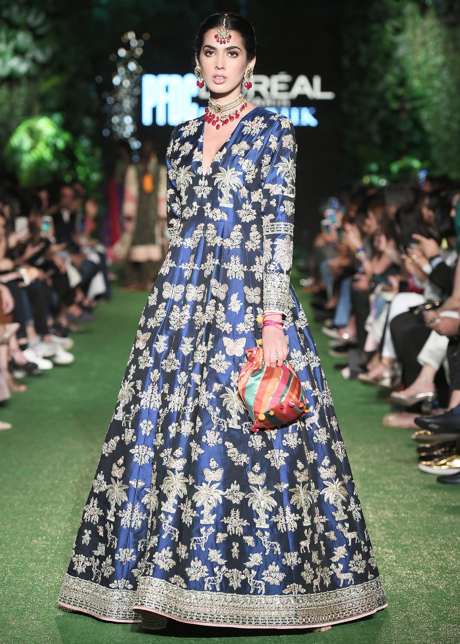 Navy Blue Embroidered Silk Anarkali Dress (2-Piece) - Image 9