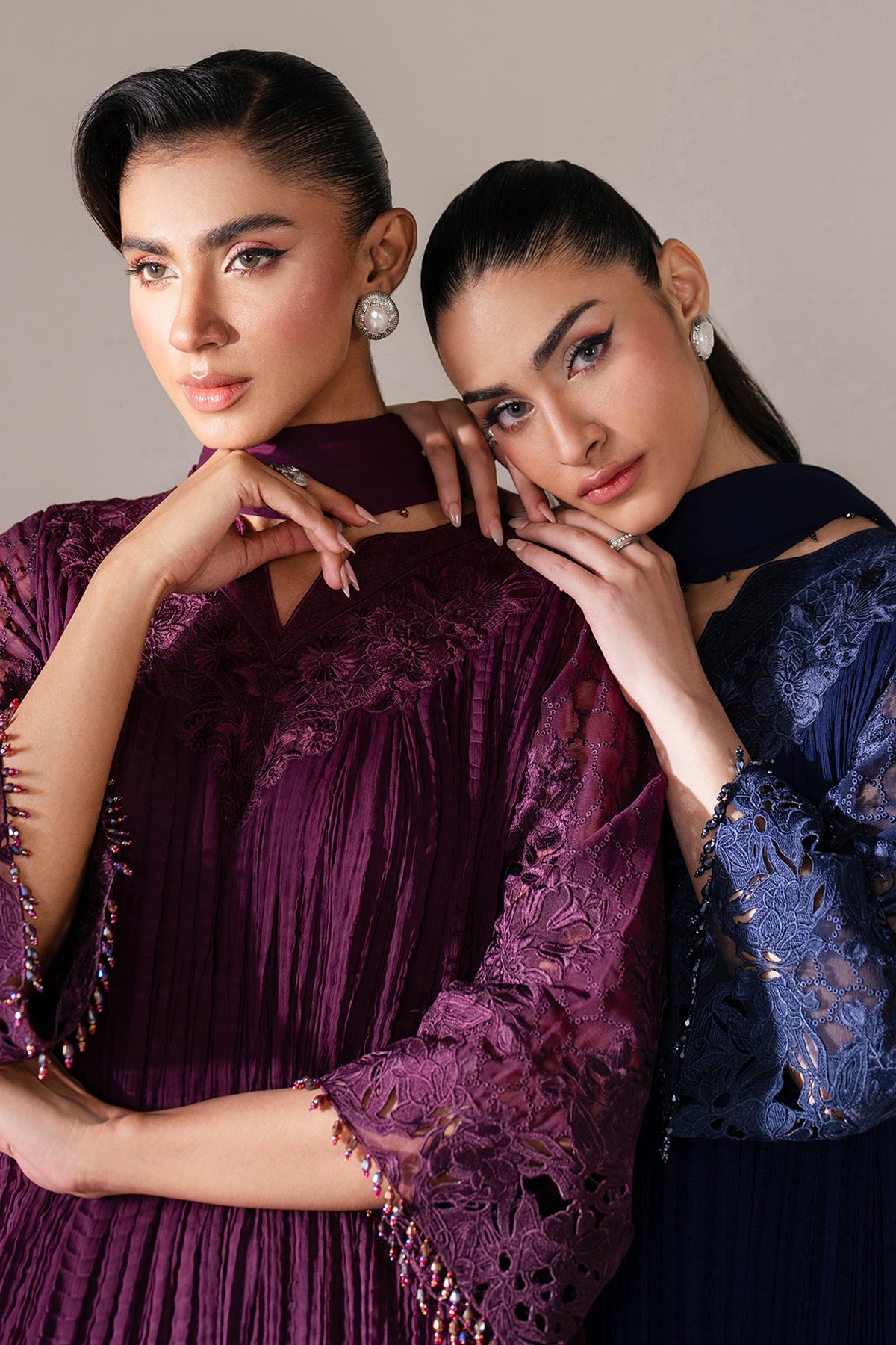 Pakistani Navy Embroidered Chiffon Frock (3-Piece) - Image 12