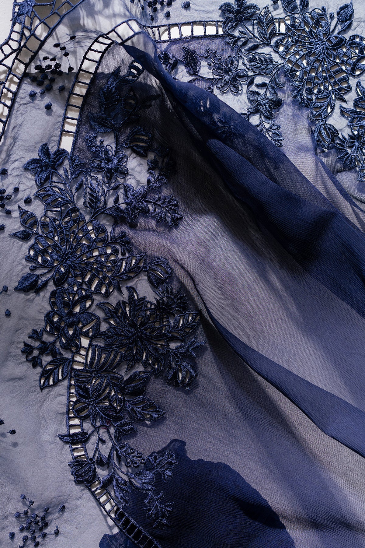 Pakistani Navy Embroidered Chiffon Frock (3-Piece) - Image 6