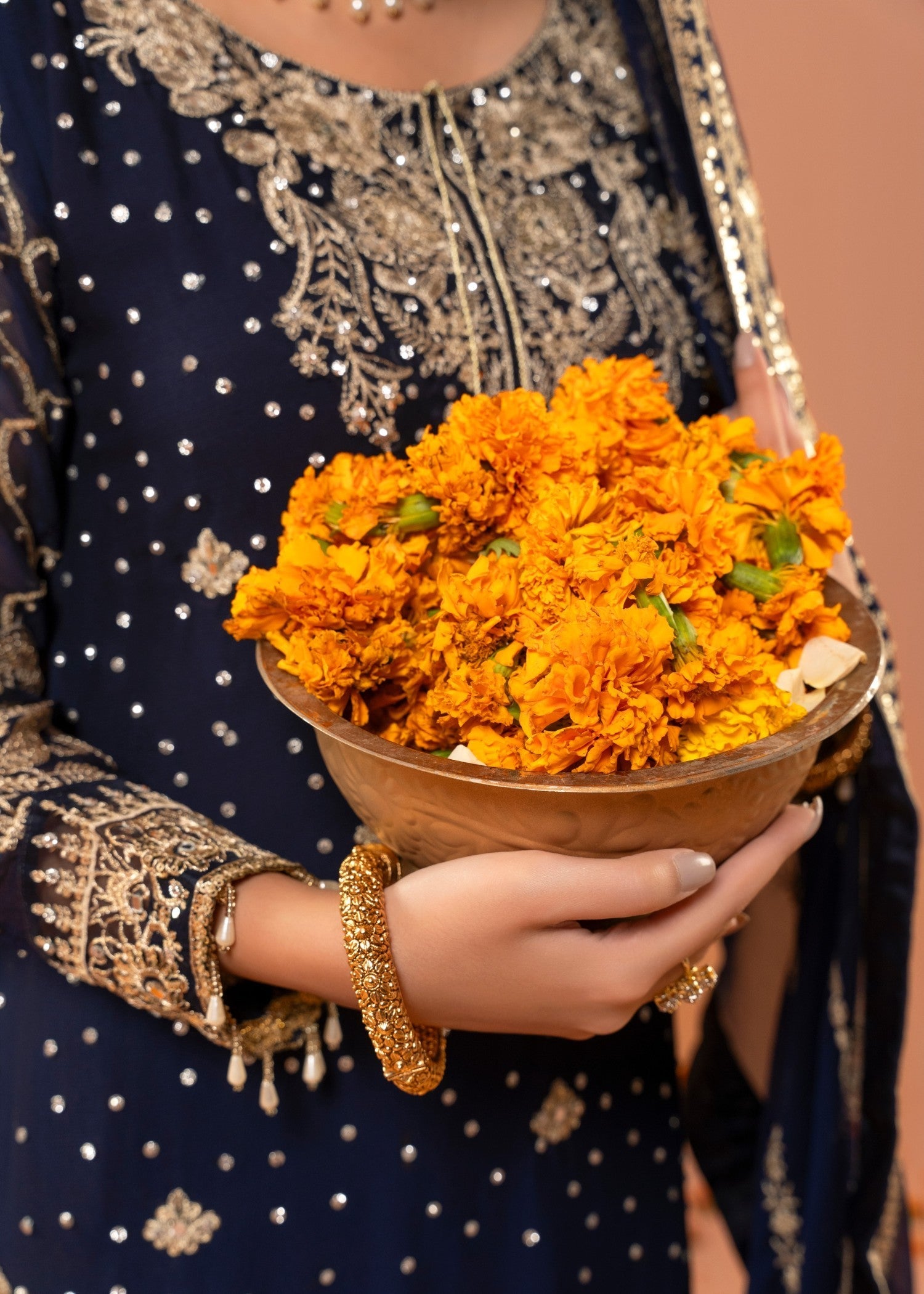 Navy Blue Embroidered Chiffon Gharara Set (3-Piece) - Image 8