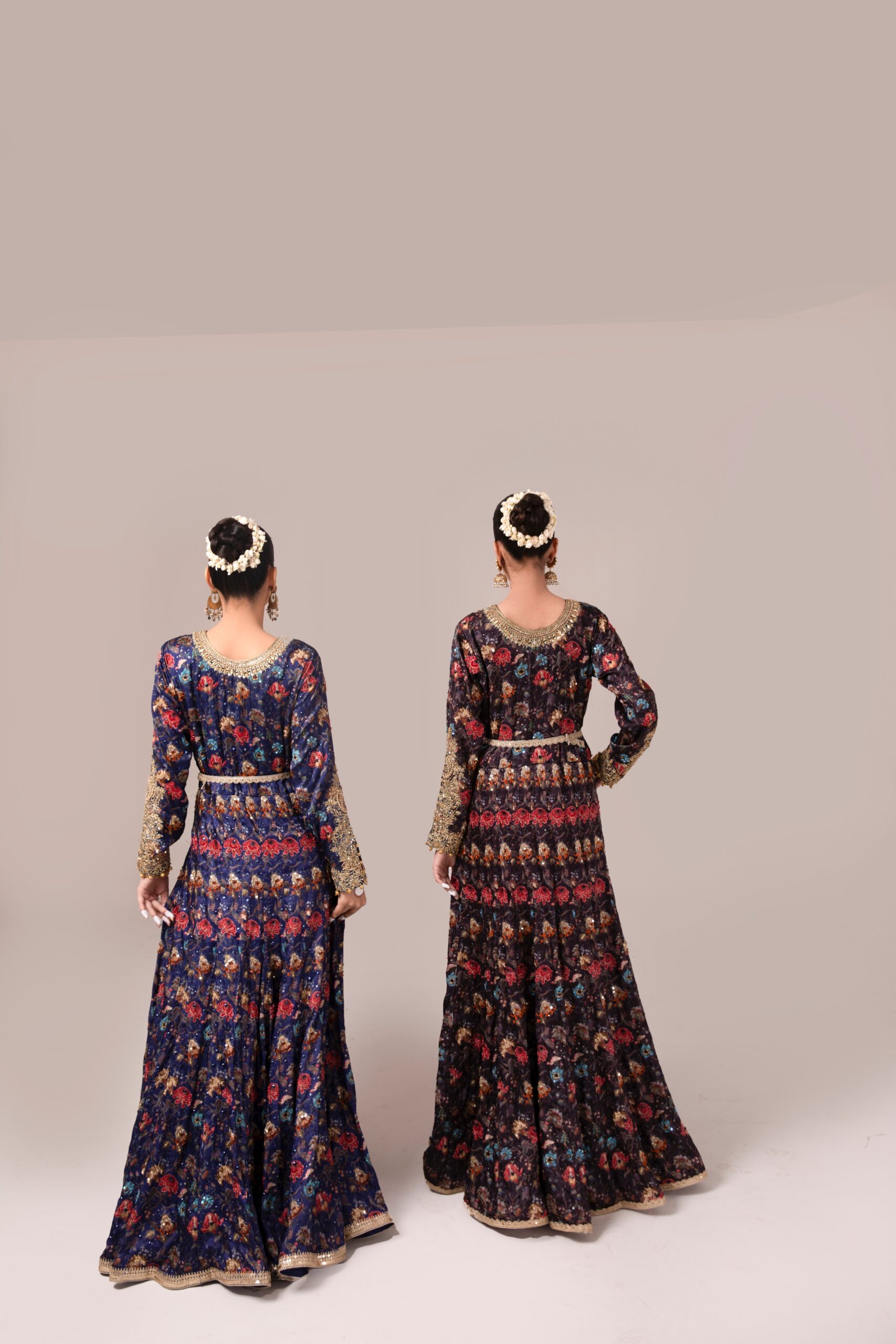 Pakistani Navy Maroon Floral Embroidered Georgette Gown (1-Pc) - Image 2