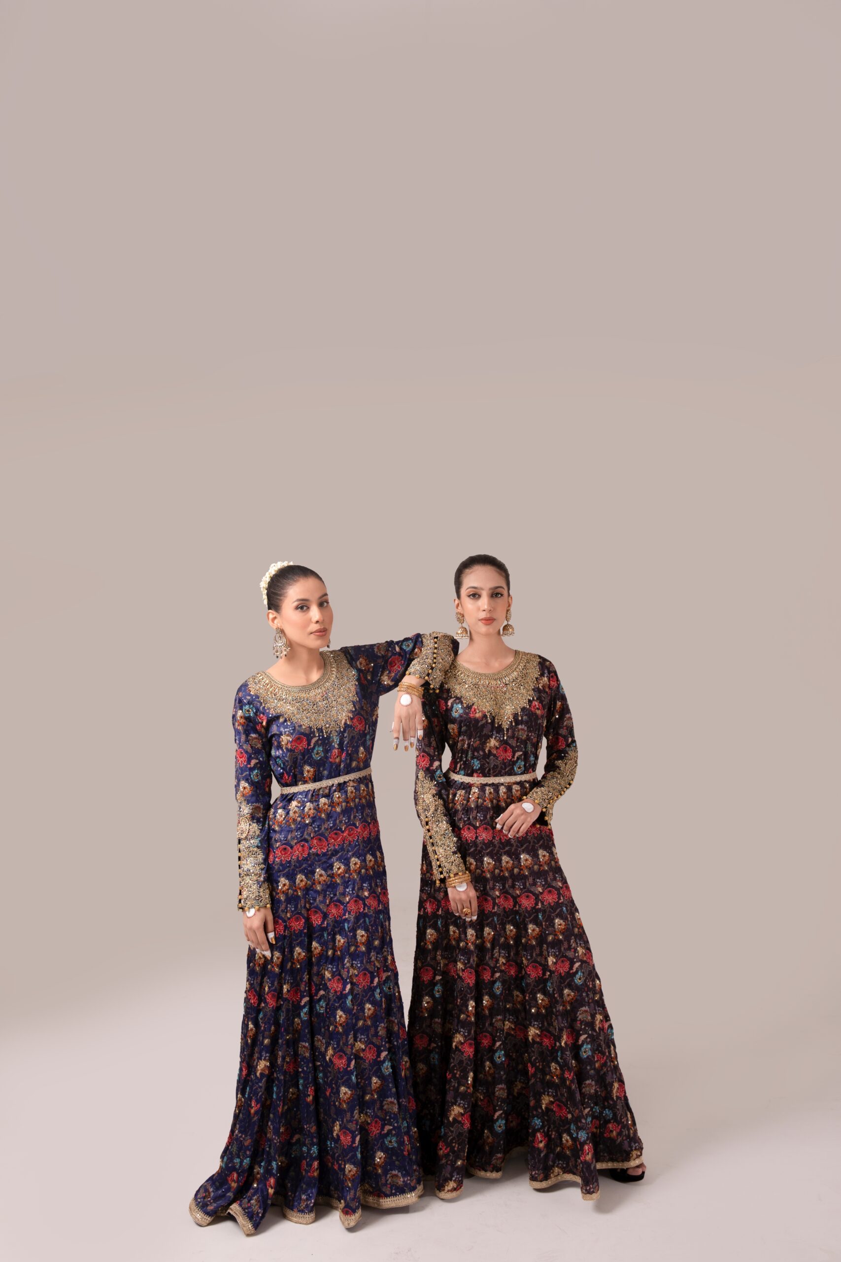 Pakistani Navy Maroon Floral Embroidered Georgette Gown (1-Pc) - Image 5