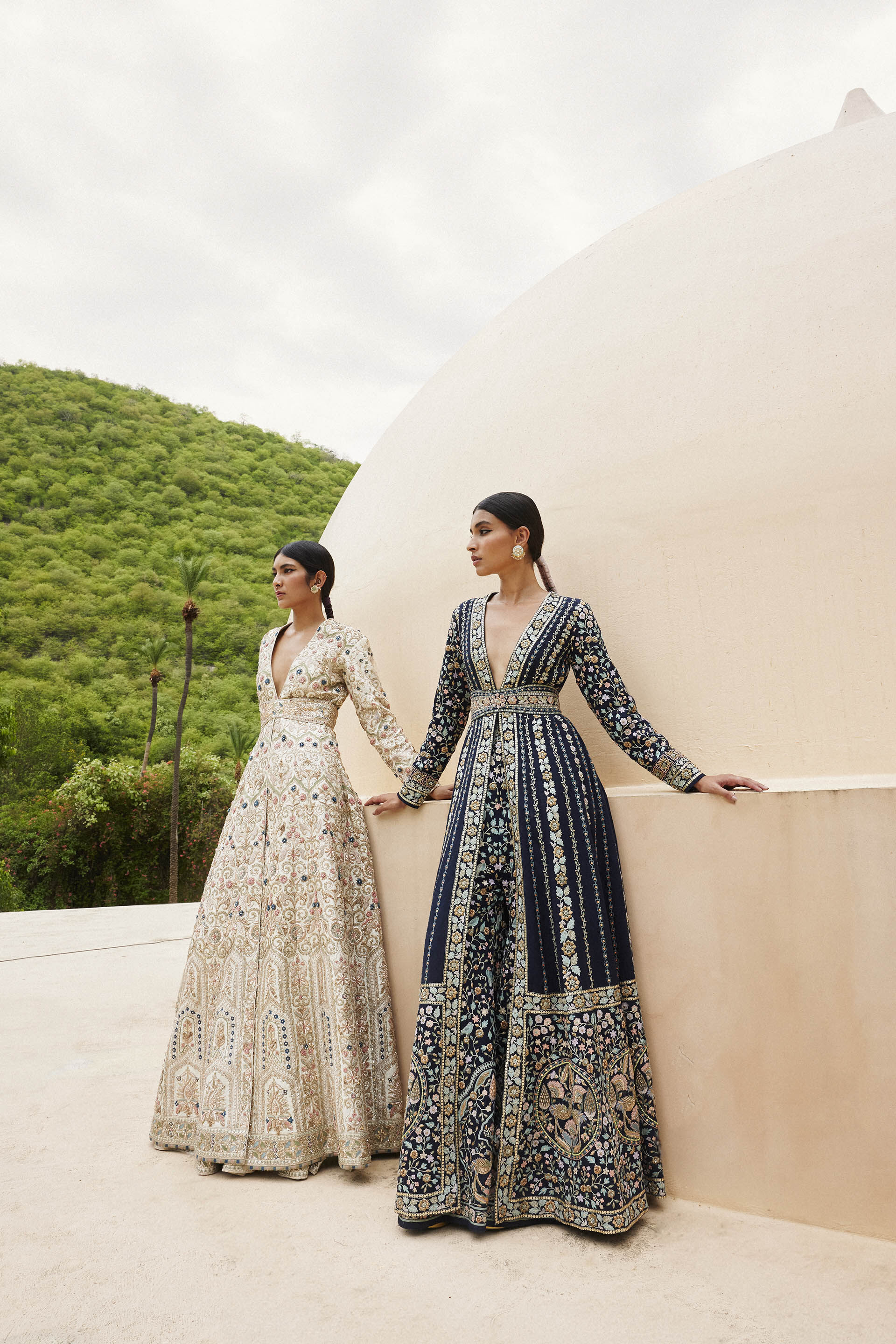 Indian Navy Blue Zardozi Embroidered Matka Silk Gown (3-Piece) - Image 3