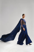 Pakistani Navy Blue Sequin Net and Raw Silk Gown (2-Piece) - Image 5
