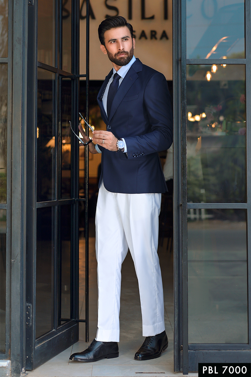 Navy Cotton-Wool Blend Single-Breasted Blazer (1-Pc) - Image 1