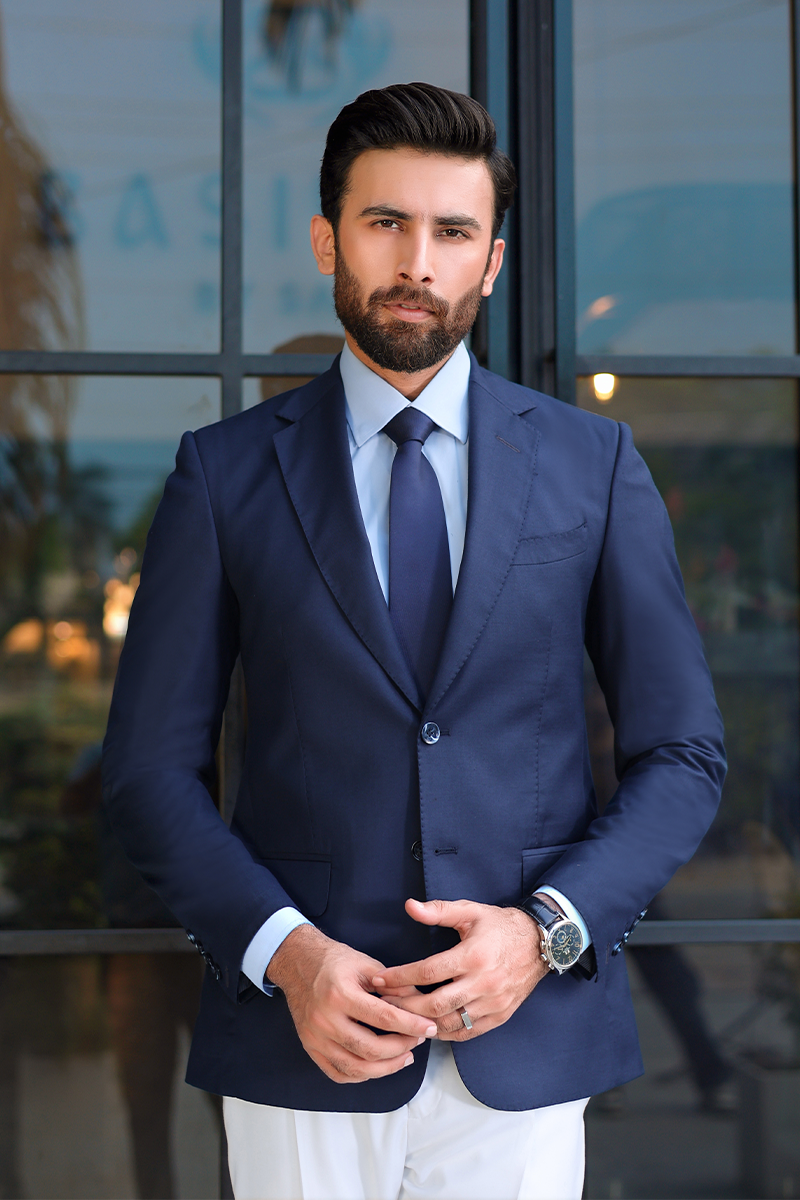 Navy Visible-Stitch Cotton-Wool Blazer (3-Piece) - Image 2