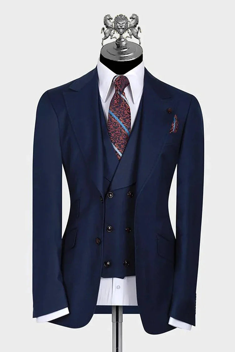 Ink Blue Premium Fabric 3-Piece Groom Suit - Image 1