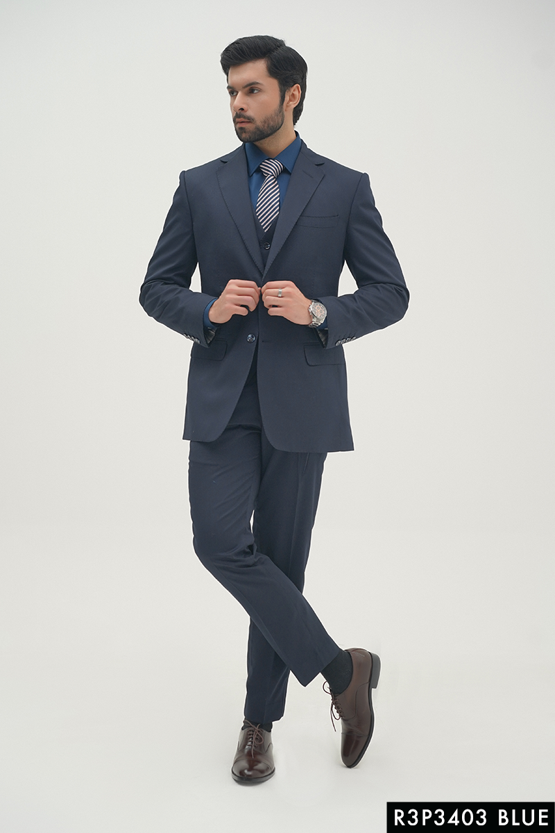 Navy Tonal-Stitch Fine Wool Blend 3-Piece Suit - Image 1