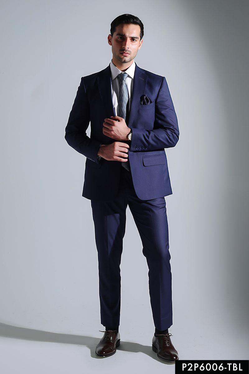 Navy Blue Wool Two-Piece Slim Fit Suit (2-Piece) - Image 1