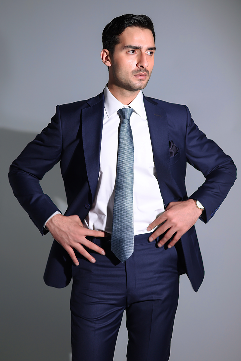 Navy Blue Wool Two-Piece Slim Fit Suit (2-Piece) - Image 3