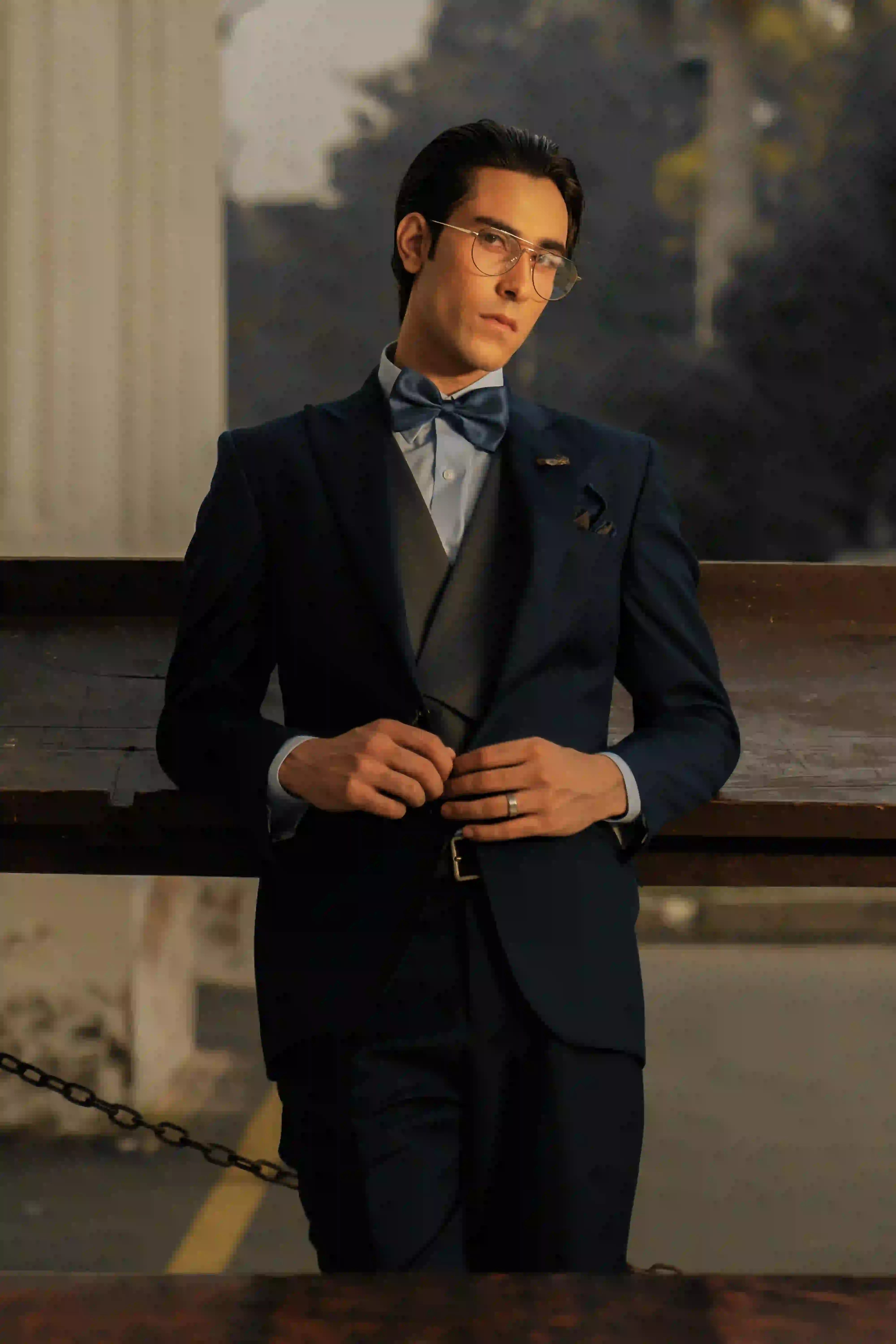 Navy Blue Champa-Stitched Wool 3-Piece Suit (Groom) - Image 2