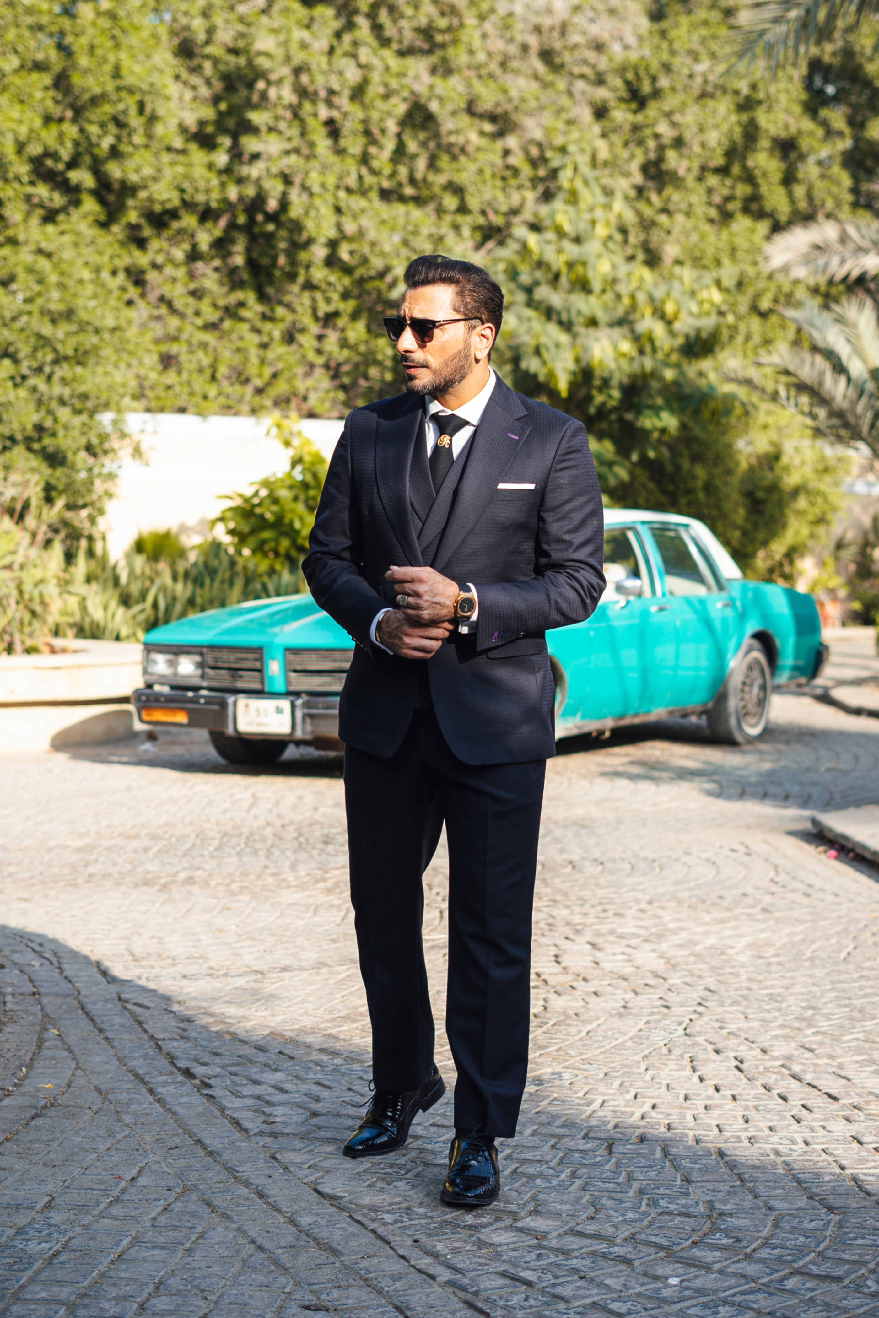 Navy Blue Wool Blend Three-Piece Groom Suit (3-Piece) - Image 2