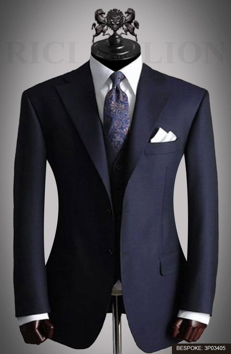 Navy Blue Wool Three-Piece Suit (3-Piece) - Image 1
