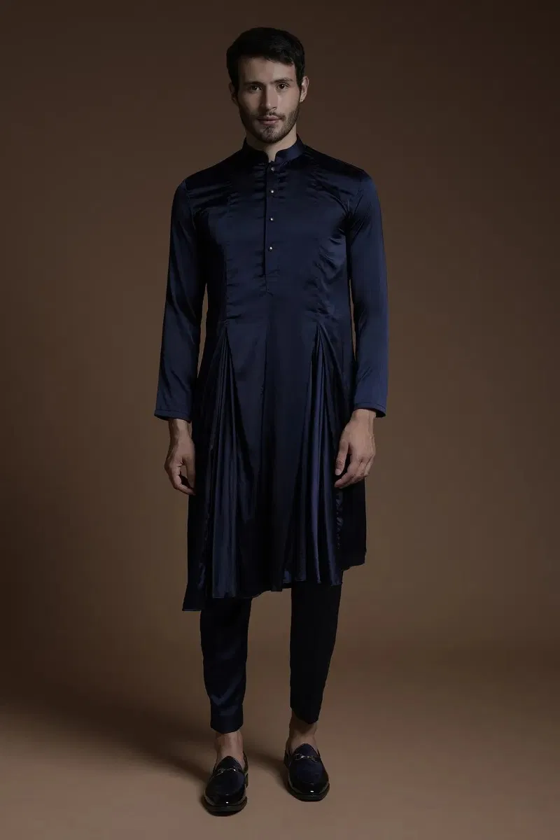 Dark Navy Cutdana & Zardosi Suede Sherwani (3-Piece) - Image 4