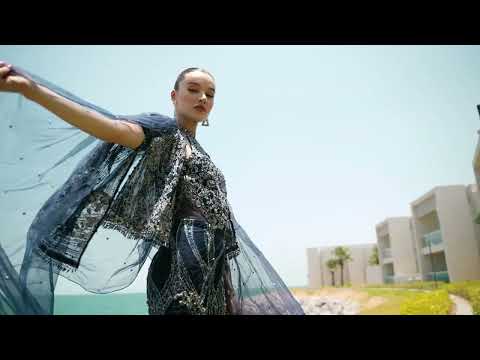 Indian Midnight Navy Embellished Net & Raw Silk Jumpsuit (3-Piece) - Image 9