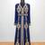 Navy Blue Embroidered Georgette Moroccan Kaftan (2-Piece) - Image 2