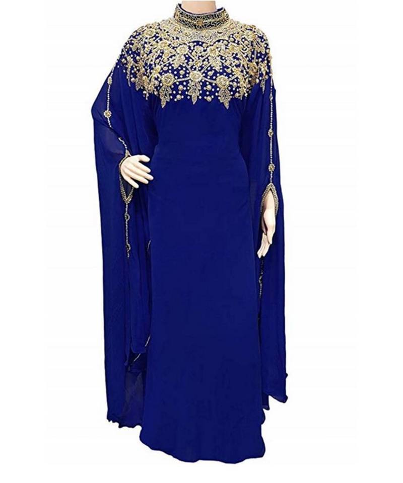 Pakistani Navy Blue Zari Embroidered Georgette Kaftan (1-Pc) - Image 1