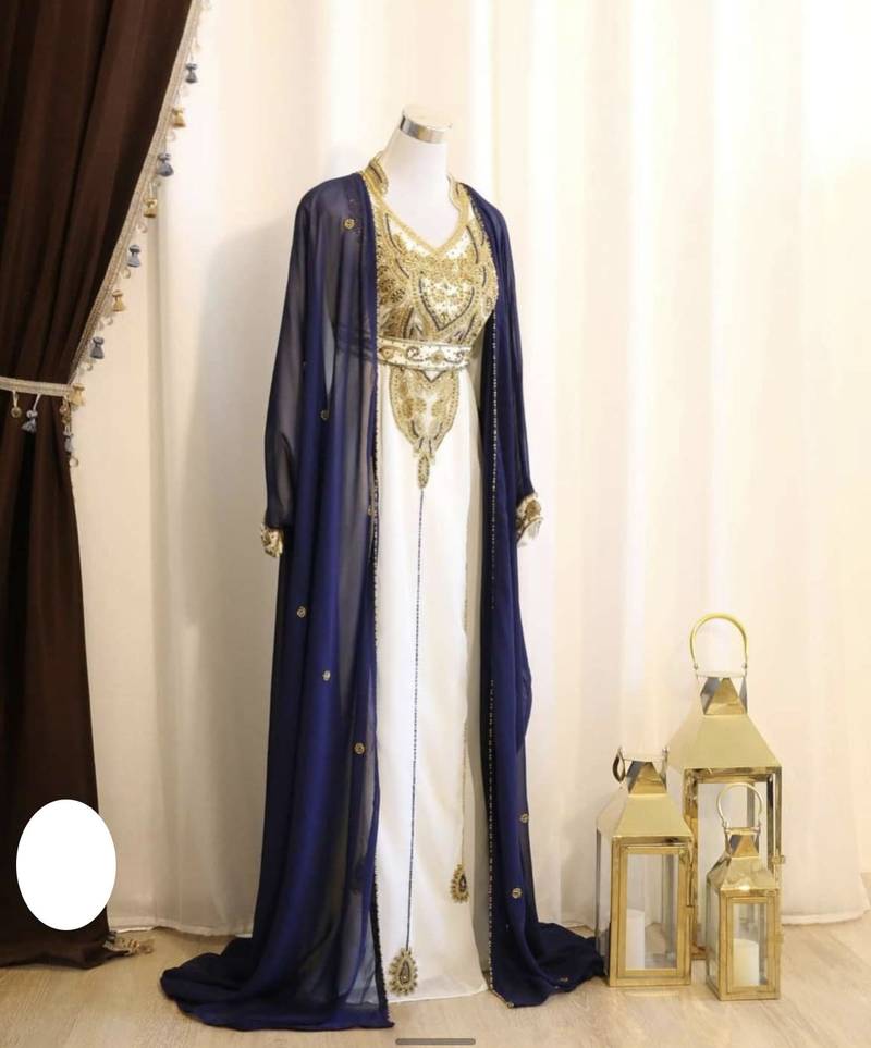 Pakistani Navy Blue & White Zari Georgette Kaftan (2-Piece) - Image 1