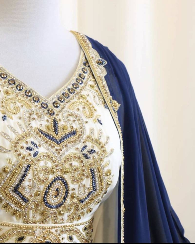 Navy Blue Zari Georgette Kaftan (1-Pc) - Image 2