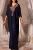 Pakistani Navy Blue Hand-Embellished Raw Silk Kaftan (1-Pc) - Image 2