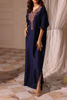 Pakistani Navy Blue Hand-Embellished Raw Silk Kaftan (1-Pc) - Image 3